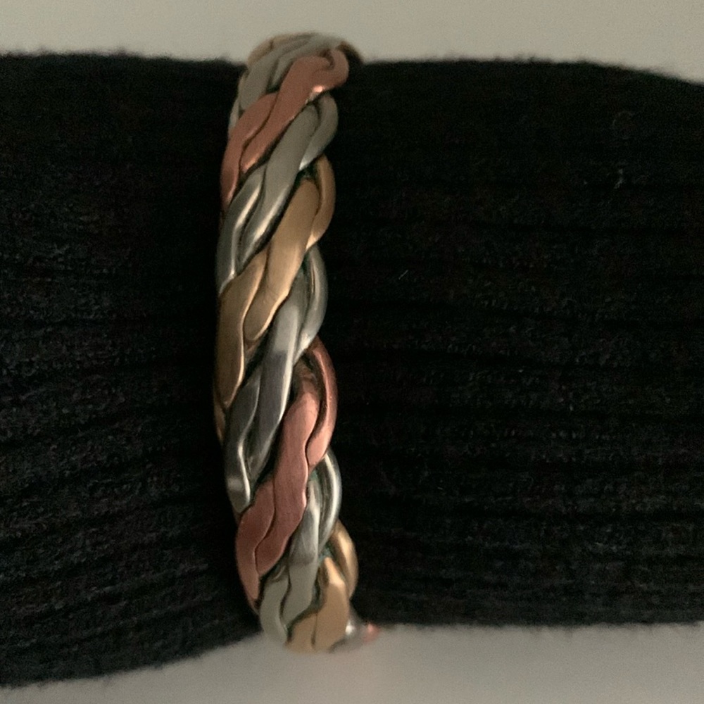 Copper tricolor, braided cuff unisex bracelet
